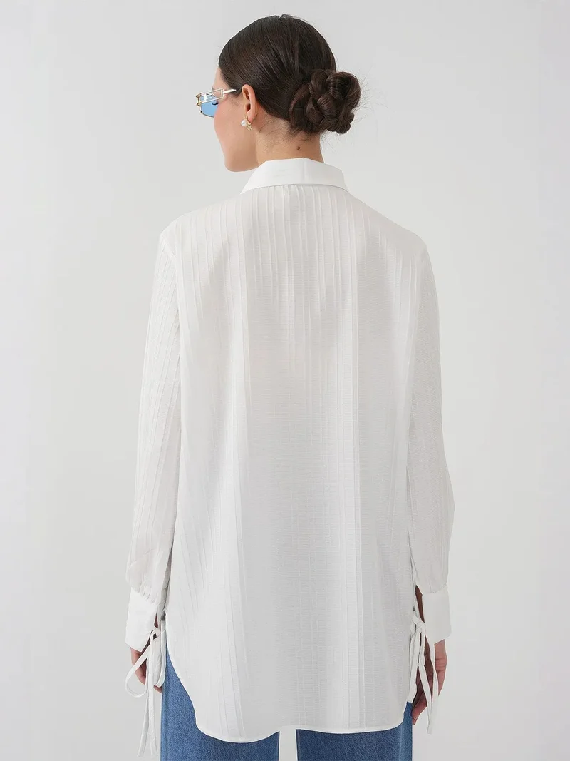Big Dart White BDART Ruffle Detailed Textured Shirt for Women | Best Price UAE